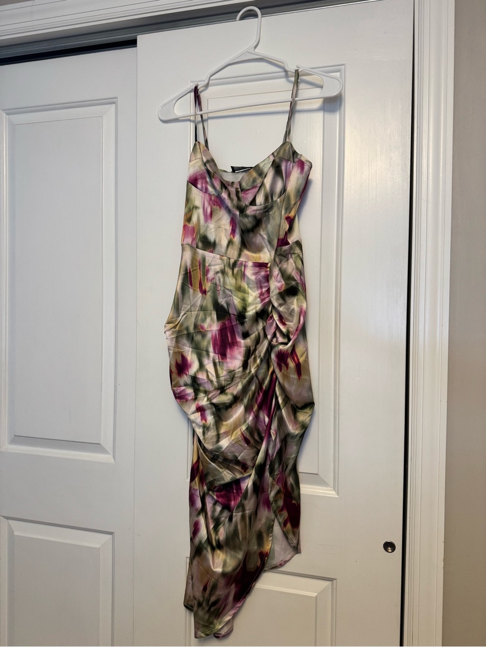 Cider Asymmetrical Floral Slip Dress - Pink & Green
